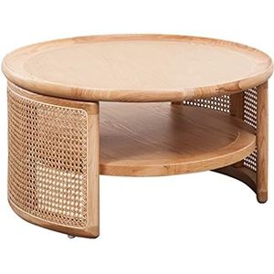 Lage tafel Ronde salontafel Rotan theetafel 2-laags houten tafel Vloerbureau Vloertafel om op de vloer te zitten Tatami-tafel banktafel (Color : Beige, S : 60 * 60 * 40cm)