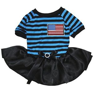 Petitebelle Puppy Kleding Jurk Amerika Vlag Blauw Zwart Strepen Top Zwart Tutu (XL)