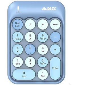 FELiCON Draadloos numeriek toetsenbord, 2,4 GHz draagbaar mini-nummerblok met schattige kleurgevecht, retro ronde sleutel en USB-ontvanger, 18 toetsen financiële boekhouding numeriek toetsenbord voor