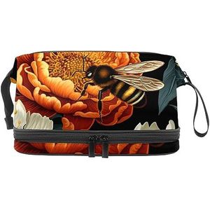 Dubbele Laag Cosmetische Tas Bee Honing Hardwerkende Draagbare Make-up Tas Reizen Organizer Pouch voor Vrouwen Meisjes Toiletartikelen Tassen, Multi 9, 27x15x14 cm/10.6x5.9x5.5 in, Make-up zakje