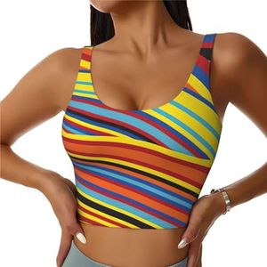 YQTGBCED Kleurrijke gestreepte gewatteerde tanktops met ingebouwde beha, perfect voor yoga, training en hardlopen, Zwart, S