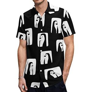 Leuke pinguïn heren Hawaiiaanse shirts korte mouw casual shirt button down vakantie strand shirts XL