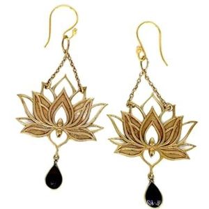 Vintage Boheemse stijl oorbellen voor vrouwen Vintage gouden kleur Lotus vorm ingelegde edelsteen hanger oorbellen sieraden