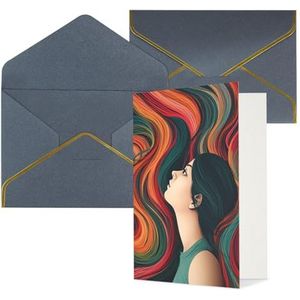 DWVTFSM Bedankkaart met enveloppen wenskaarten voor alle gelegenheden Gelukkige verjaardag bruiloft denken aan je kaart vrouw met lang kleurrijk haar blanco notitiekaarten 4x6