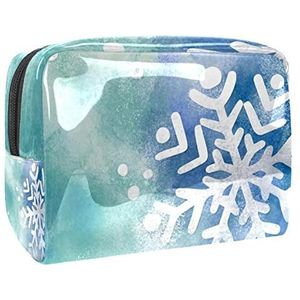 Sneeuwvlok Winter Blauwe Print Reizen Cosmetische Tas voor Vrouwen en Meisjes, Kleine Waterdichte Make-up Tas Rits Pouch Toiletry Organizer, Meerkleurig, 18.5x7.5x13cm/7.3x3x5.1in, Modieus