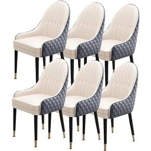 GEIRONV Eetkamerstoelen Set van 6, Houten Benen Modern Accent Fauteuils Microfiber Leer Zacht Gevoerde Stoel Keuken Stoel Eetstoelen (Color : Beige+gray, Size : 90 * 47 * 53cm)