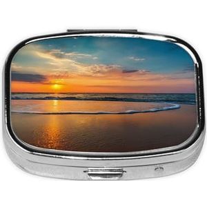 Bedeuu Strand Wave Zonsondergang Gedrukt Vierkante Pillendoos Draagbare Pillendoos Geneeskunde Opbergdoos Mini Pillendoos