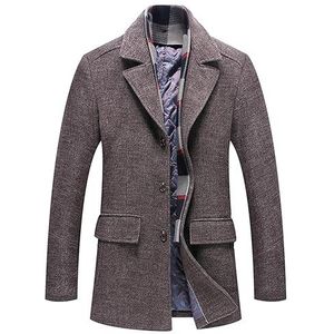 Herenjas Van Wolmix Winddichte Winterpeacoat Met Afneembare Sjaal Wollen Qulited Gevoerde Uitloper (Color : Brown, Size : Men-XL)