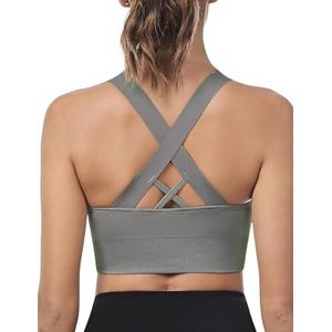 Ondersteunende sport bh's voor vrouwen hoge impact, vrouwen sport beha cross back strappy, vrouwen gewatteerde sport bh's, A-Grijs, XL