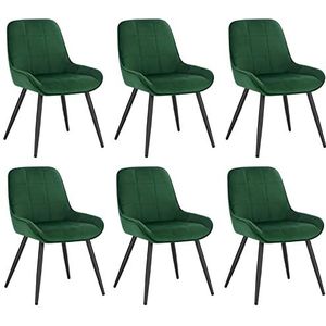 WOLTU Set van 6 eetkamerstoelen, fluwelen relaxstoelen, ergonomische Scandinavische stoelen met rugleuning voor woonkamer, woonkamer, keuken, slaapkamer, donkergroen, BH331dgn-6