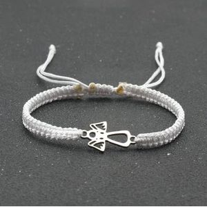 Geweven armbanden, heren dames touw armbanden, verstelbare armband zilveren holle beschermengel s witte handgemaakte charme armbanden vrouw man paar (Size : Bianco)