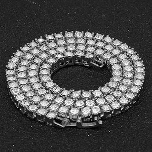 Hip-hop ketting heren 3mm legering steentjes een rij tennisketting goud en zilver eenvoudige volledig match ketting (Size : Silver)