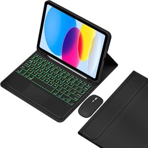 EHLCYS Toetsenbordhoes Voor iPad (A16) 11e Generatie 11-Inch 2025/iPad 10e Generatie 10,9-Inch, Smart Touchpad Afneembaar 7-Kleurig Verlicht Toetsenbord Met Penhouder En Muis,zwart
