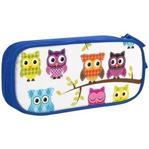 Yyoretp Grote Capaciteit Uilen op Boomtakken Print Potlood Case, Dubbellaags Rits Make-up Pouch Potlood Box Organizer., Blauw, Eén maat, Beauty Case