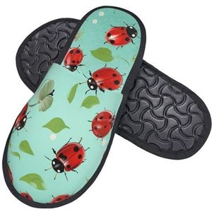 HerfsT Rode lieveheersbeestjes print harige pantoffels voor vrouwen mannen pluizige traagschuim pantoffels winter pluche huis slippers M, Zwart, Medium