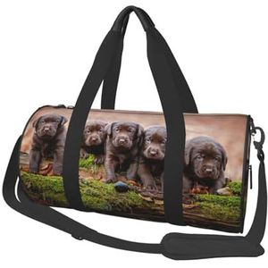 Labrador puppy's bruin kleine puppy's familie, grote capaciteit reizen plunjezak ronde handtas sport reistas draagtas fitness tas, zoals afgebeeld, Eén maat