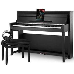 Classic Cantabile UP-1 SM Staande Digitale Piano - E-Piano met 88 gewogen hamertoetsenbord, USB, MIDI-Interface, 40 Voices, 256 polyfonie - Piano digitaal Set Pianobank en Hoofdtelefoon - Zwart Mat