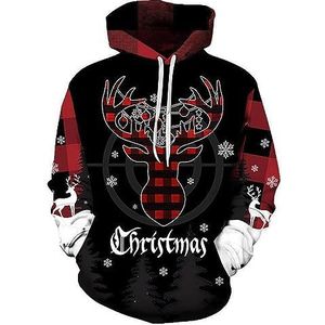 keephen Kerst hoodies voor dames en heren, 3D print sweatshirt kerst kerst hoodies eland cartoon kerstman capuchon truien, 1 exemplaar, XL