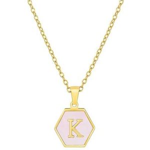 Dames zeshoekige roestvrijstalen letter roze blauwe schelp ketting titanium stalen letter hanger sieraden(Style:Pink-K)