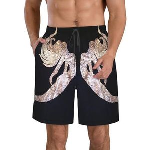 PHTZEZFC Zwarte strandshorts voor heren, met zeemeerminnenprint, lichtgewicht, sneldrogend, met trekkoord en zakken, Wit, XL