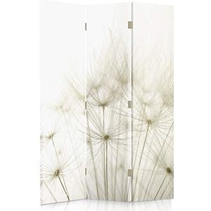 Feeby Canvas Kamerscherm 3-delig eenzijdig 110x150 Decoratieve Scheidingswand Kamerverdeler Ruimteverdeler Vouwscherm Paardebloemen Bloemen Planten Wit