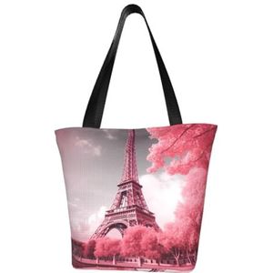 GeRRiT Rode eyed Boomkikker gedrukte Toevallige Schoudertas Grote Capaciteit Tote Bag Shopping Bag, Roze Landschap Eiffeltoren, Eén maat