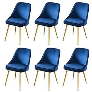 GEIRONV Dining Chair Set van 6, Moderne Ergonomische Rugleuning Flanel Makeup stoel Metalen stoelpoten for Restaurant Cafe Lounge Chair Eetstoelen (Color : Blue)