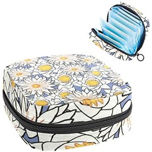 Getrokken Lotus Bloem Patroon Print Periode Tas voor Tiener Meisjes Vrouwen Dame, Maandverband Opbergtas met Rits Nylon Draagbare Opslag Menstruatie Pad Tas