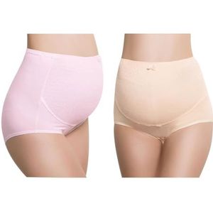 Zwanger Katoen Comfort Hoge Taille Zwangerschap Panty Zwangerschap 2-Pack Strik Shapewear Ademend Zacht Eenvoudig Verstelbaar, Roze & Beige, one size