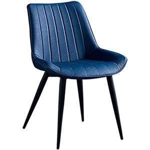 GEIRONV Moderne eetkamerstoel, gestoffeerde stoel van imitatieleer Retro keukenaccentstoel met metalen poten Home Restaurants Lounge Chair Eetstoelen (Color : Blue, Size : 46x53x83cm)