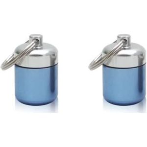 2 Set Mini Pillen Doos Aluminiumlegering Sleutelhanger Fles Backpacken Persoonlijke Tabletten Volwassenen Kinderen Ouderen Waterdichte Verzegelde Container Blauw