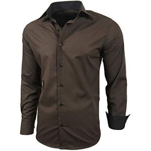 Baxboy B-444 Overhemd, voor heren, slimfit, gemakkelijk te strijken, lange mouwen, bruin, S