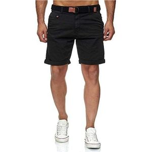 Indicode Conor Korte broek voor heren met riem, cargoshorts voor heren, van katoen, vrijetijdsbroek met zakken, sportieve elegante look, regular fit, comfortabel materiaal met stretch, zwart, L