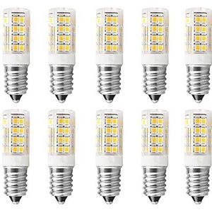 E14 ledlamp, warmwit, 5 W, 3000 K, 550 lumen, gloeilamp E14 vervangt 50 W halogeenlampen, geen flikkering, koelkastlamp, niet dimbaar, led-maïslamp voor afzuigkap, wandlampen, 10 stuks