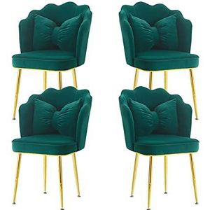 GEIRONV Dining Chair Set van 4, for Woonkamer Slaapkamer Keuken Lounge Stoel Fluwelen Galomoplated Titanium Gold Pen Rugleuning Stoel Eetstoelen (Color : Green)