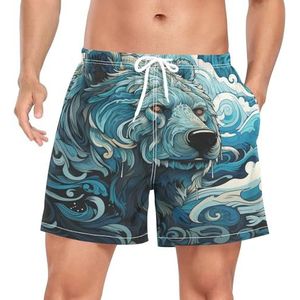 Niigeu Cartoon Sea Wave Bear Zwembroek voor heren, sneldrogend, met zakken, Leuke mode, XXL