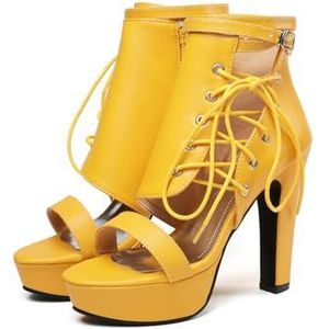 WOkismD 11,5 cm dames hoge hakken dikke bodem sandalen enkelband open teen bal jurk, Geel, 35.5 EU