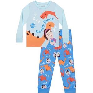 Ms. Rachel Jongenspyjama, Dinosaurussen Pyjama Voor Kinderen, Kinderpyjama Met Lange Mouwen, Vrolijke Pyjamaset Voor Jongens, Blauw 104