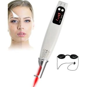 Picosecond Laser Pen Lichttherapie Tattoo Verwijderingsmachine Blauw/Rood Licht Pigment Tattoo Litteken Moedervlek Sproet Verwijdering Donkere Vlekken Verwijderaar, met Bril(Red)