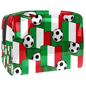 Italië vlaggen sport voetbal bal print reizen cosmetische tas voor vrouwen en meisjes, kleine waterdichte make-up tas rits zakje toilettas organizer, Meerkleurig, 18.5x7.5x13cm/7.3x3x5.1in, Modieus