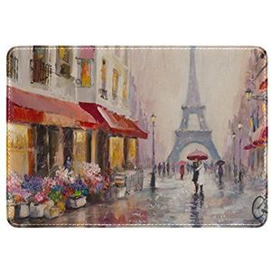 My Daily Parijs Eiffeltoren olieverfschilderij lederen paspoorthouder beschermhoes beschermer, Meerkleurig, 6.5 x 4.5 inch, Slanke Portemonnee