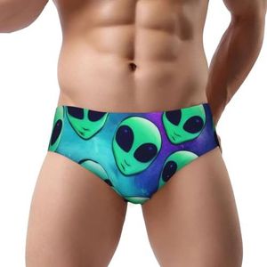 ELSMZXZD Heren Slips Ondergoed Groene Aliens - Stretchy Heren Driehoek Slips, Zacht Comfortabel & Ademend, 3d, S