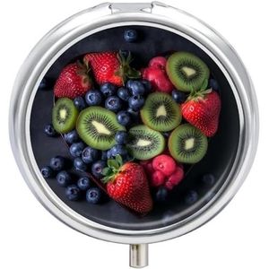 Pillendoos Ronde Metalen Pillendoosje 3 Compartiment Draagbaar Veel Vruchten Pillen Organizer Reizen Pillendoos voor Pocket Purse Leuke Pillencontainer Houder voor Vitaminen Medicatie Visolie