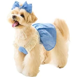 Denim jurk met verstelbare strik en knoop, elegante zomerrok, tutu, puppy, verjaardagsfeestje, outfit, kleding voor meisjes, voor kleine tot middelgrote katten (lichtblauw, Small)