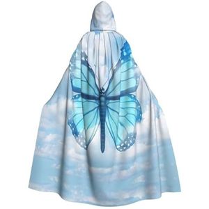 OdDdot Blauwe vlinder en wolken print unisex capuchon mantel capuchon mantel heks vampier tovenaar gewaad voor Halloween cosplay kostuums