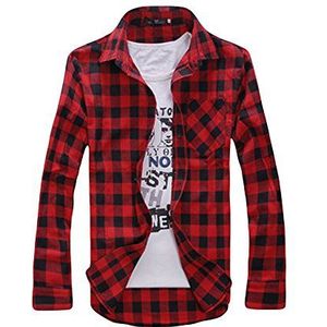 Bestgift heren hemd slim geruit super modern super kwaliteit rood XXL