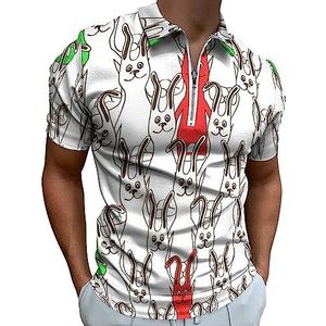 Poloshirt met grappige konijntjes voor heren, casual T-shirts met ritssluiting en kraag, golftops, slim fit