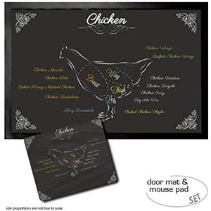 1art1 Culinaire Kunst, Cuts Of Chicken Deurmat (70x50 cm) + Muismat (23x19 cm) Cadeauset