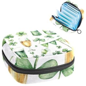 Opbergtas voor maandverband, schattige St Patrick's Day Elementen, vlaggen, klaver, bier, draagbare maandverband, inlegkruisjes, tampons, maandverband, opberghouder voor vrouwen, school, kantoor