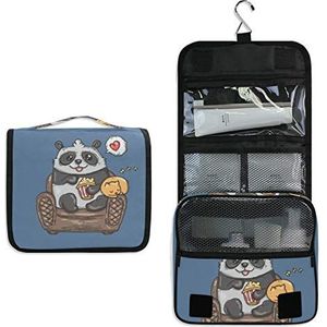 Happy Blue Panda Opknoping Opvouwbare Toilettas Cosmetische Make-up Tas Reizen Kit Organizer Opbergzakken Case voor Vrouwen Meisjes Badkamer